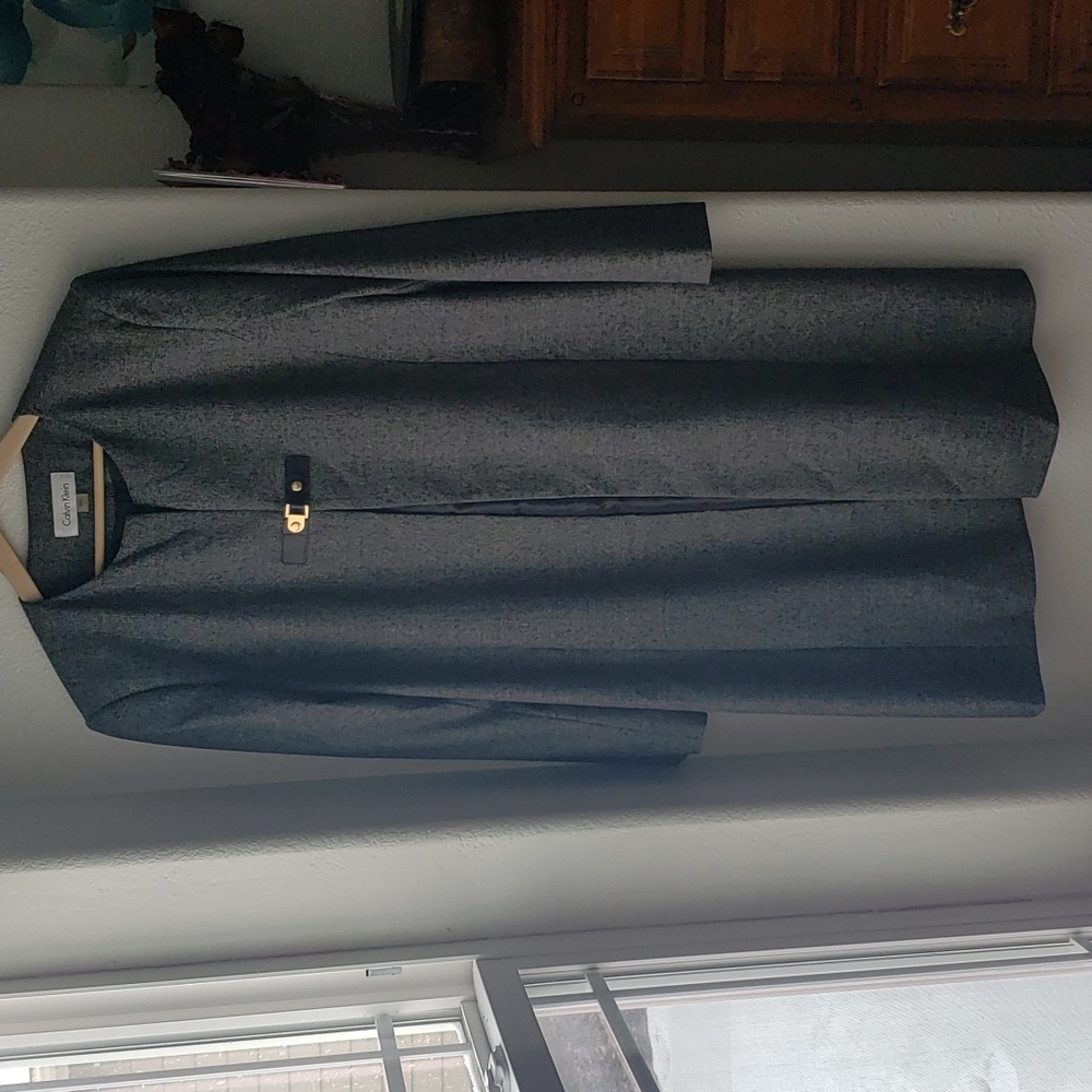 Calvin Klein Overcoat Blazer and Skirt Set with Gold and Leather Clip